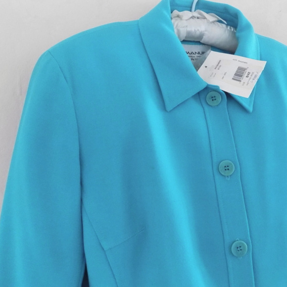 NWT Emanuel Ungaro jacket 8P $385 Aqua Pure wool Blue Short Light New - Picture 2 of 7
